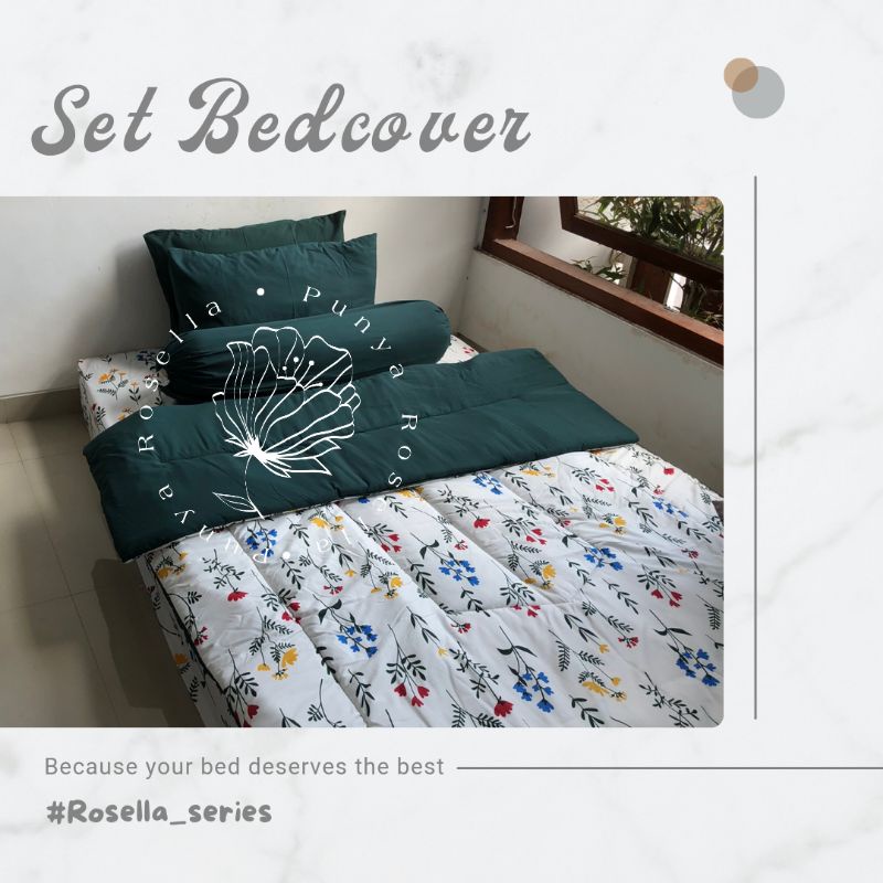 Set Bedcover Green Pastel Hijau Sage Floral Light Green Dark Green Yellow Sprei Sarung Bantal Guling