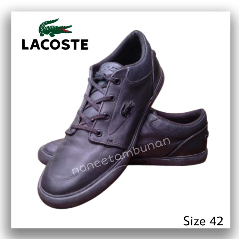 sepatu kulit hitam full black pl LACOSTE size 42