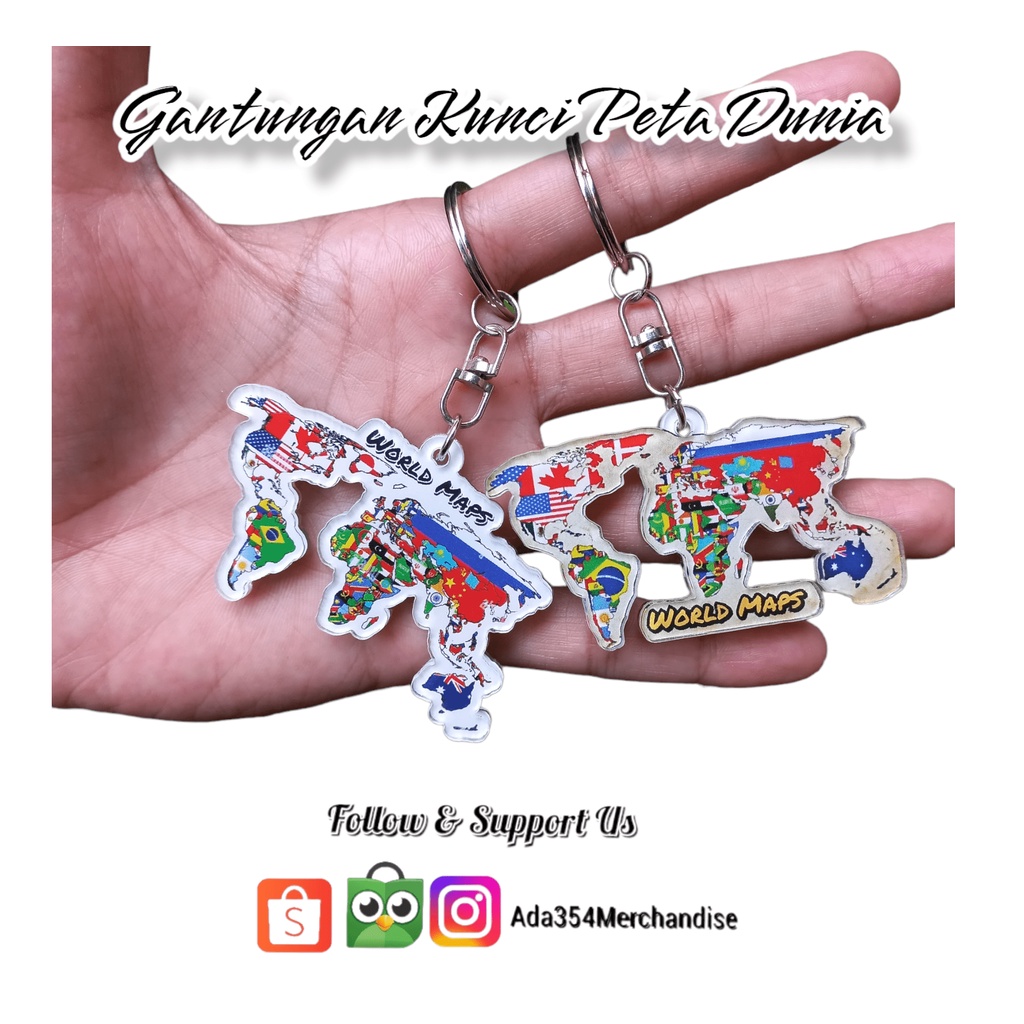 OLEH-OLEH SELURUH DUNIA | PROMO GANTUNGAN KUNCI BENTUK PETA DUNIA BENDERA-BENDERA NEGARA DUNIA AMERI