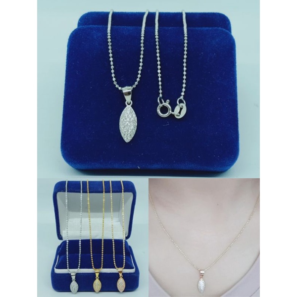 kalung rantai bijilada+liontin oval lancip mp/perak asli silver 925 lapis emas/perhiasan fashion wanita terbaru