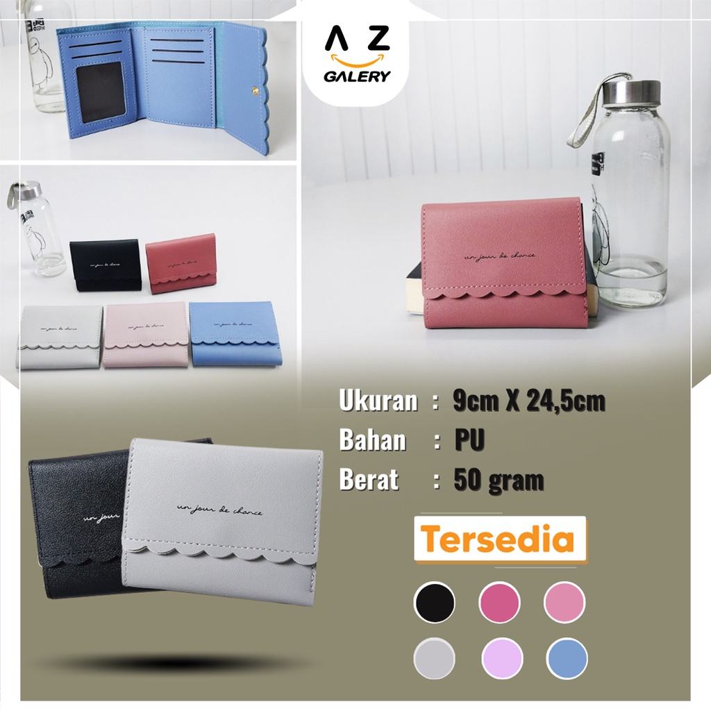 Dompet Lipat Mini Wanita Fashion Korea Style Kasual Dompet Cewek Motif Polos Kulit PU Azgalery D58