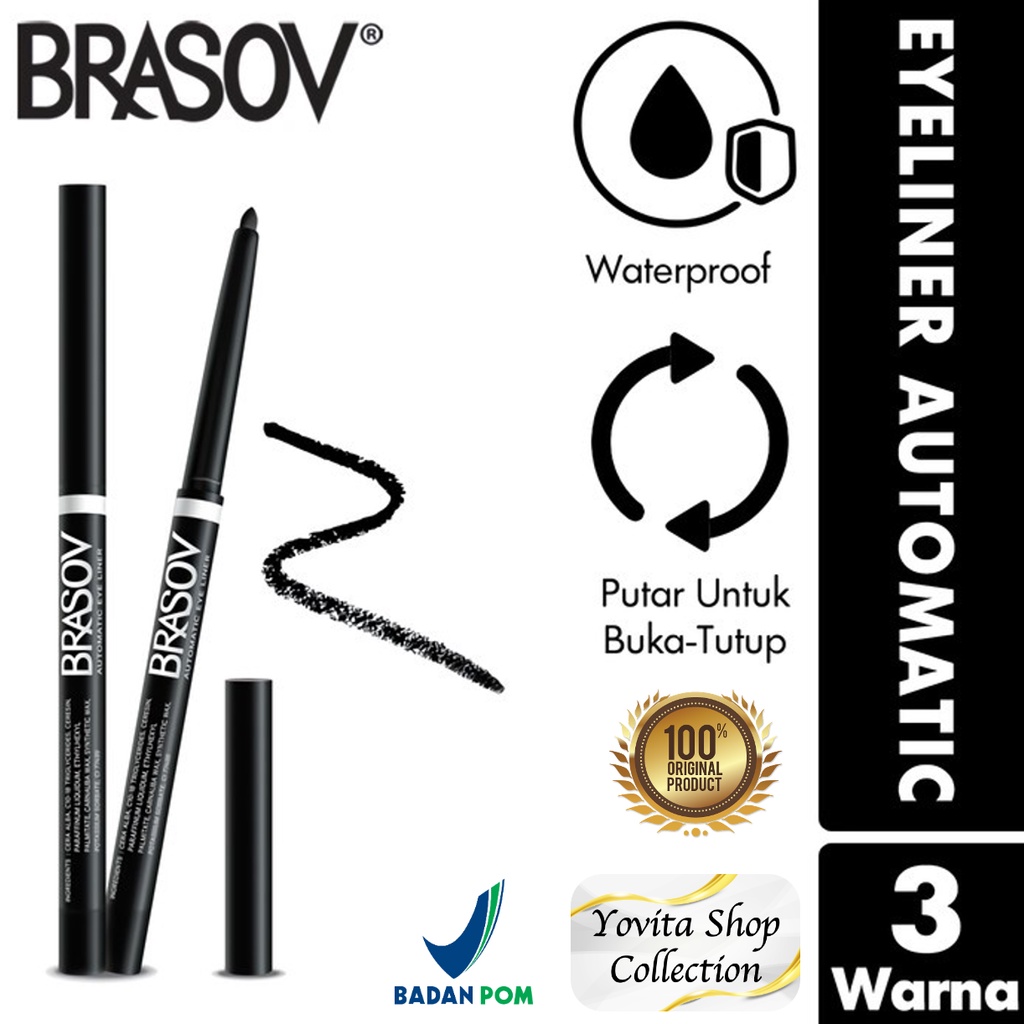 Pensil Eyeliner Waterproof Brasov Putar 0.35Gr. Eyeliner Pensil Black, Silver &amp; White