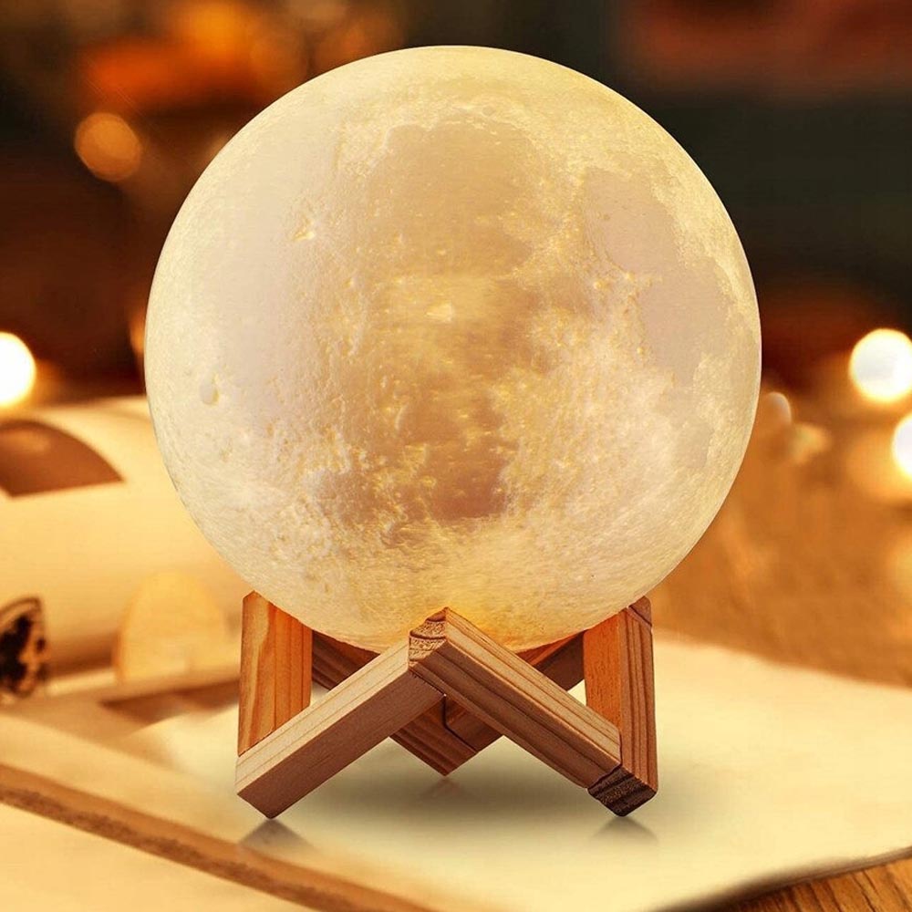 Lampu Tidur Bulan 3D Unik Dekorasi Kamar Minimalis LD312 Printed Moon Night Light Lamp - Lampu Meja Hias  12 Cm Berubah Warna Warni Untuk Kamar