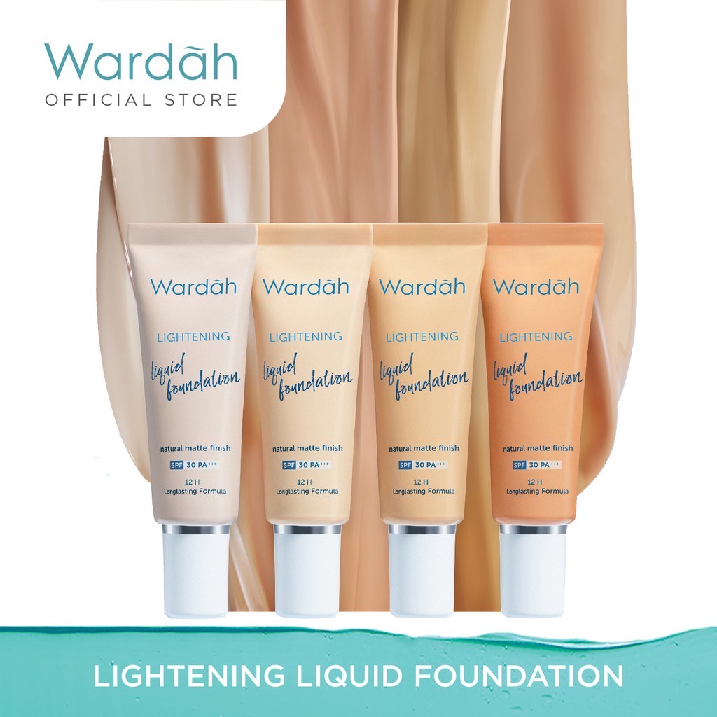 WARDAH Lightening Liquid Foundation Indonesia / 25ml Natural Matte Finish SPF 30 PA+++ 12H Longlasting 12 Hours / Cerah Tahan Lama Coverage / Light Beige Ivory Natural / Cosmetic Makeup Face Make Up / Compact Loose Powder BB Cream Concealer Bedak / Series