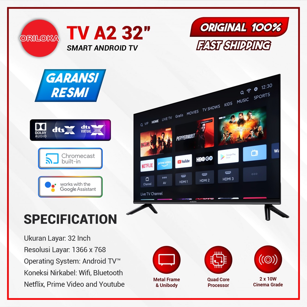 Xiaomi Mi TV A2 32&quot; Smart HD Android TV - Garansi Resmi Xiaomi