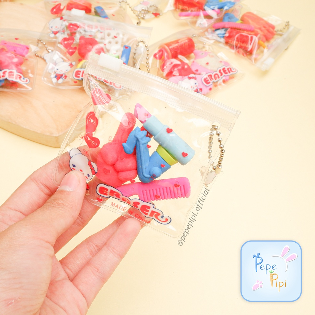 Penghapus 3D Pouch Mix Eraser Stip Setip Hapusan