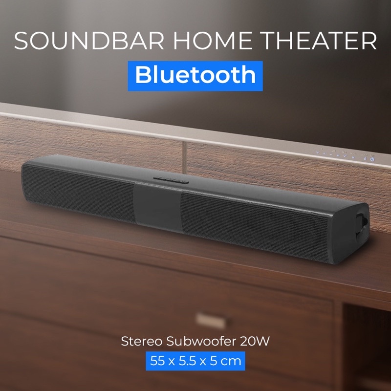 Soundbar Bluetooth Speaker Home Theater Stereo Bass Subwoofer 20W