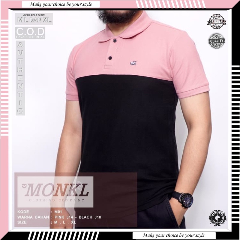 BAJU KAOS MONKL 100% ORIGINAL TSHIRT POLO KERAH GERIMIS SANGHAI WANGKI PAKAIAN OUTFIT DISTRO PRIA CO