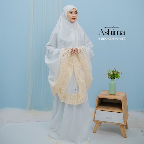 Ashima Broken White - Mukena Dewasa Premium Polos Renda Terbaru Muslimah Kado Wanita Unik Katun Cott