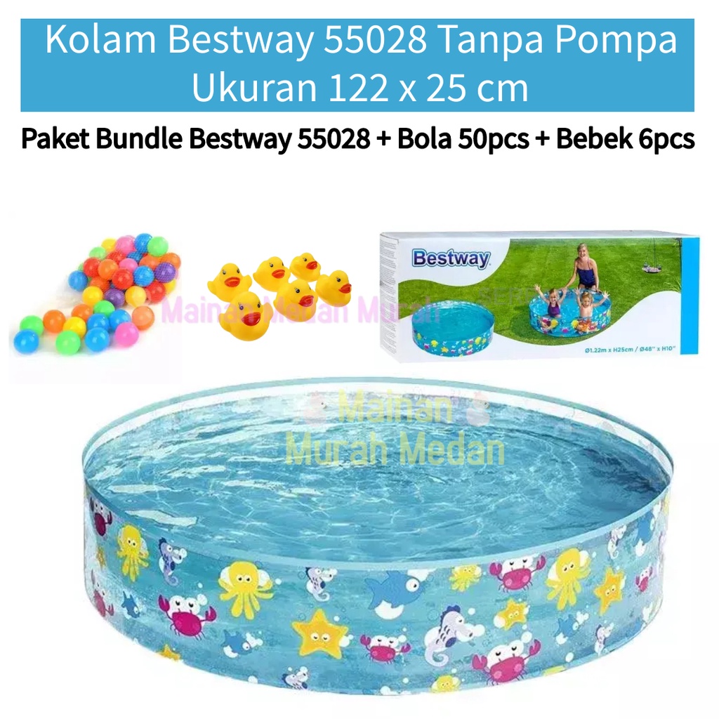 Mainan Murah Medan - Bestway 55028 Kolam Renang Anak Tanpa Tiup Uk. 122 x 25 cm Bola & Bebek