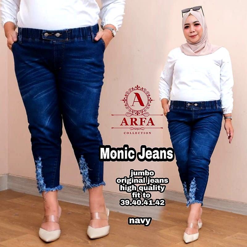 Monic Celana 7/9 Jeans Wanita Sobek tidak tembus pinggan Kancing Rekomendasi Influencer Ootd Cod