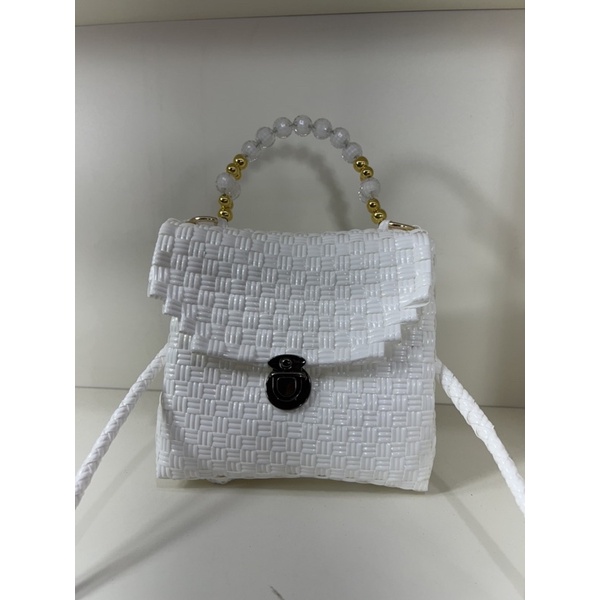 (TANPA ACCESORIES) MONIC BAG Tas Jali Jaly Tas Anyaman Plastik Premium Mini Handle Mutiara Premium