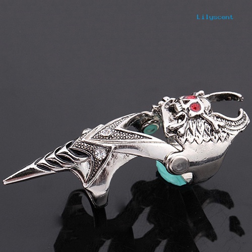 [LS] Fashion Pria Gothic Punk 2steps Skull Joint Knight Finger Cincin Baja Titanium