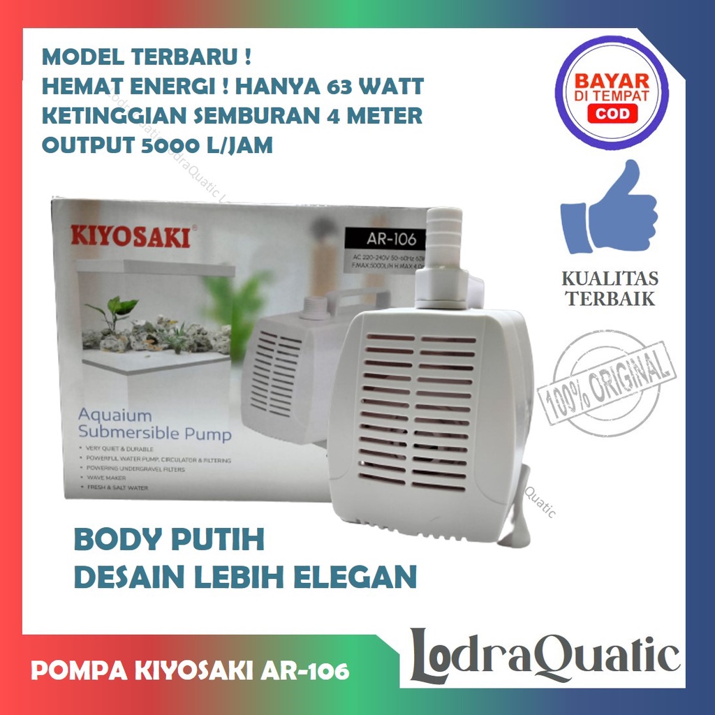 PROMO MURAH KIYOSAKI AR-106 POMPA KOLAM IKAN KIYOSAKI AR-106  NAIK 4 METER POMPA 5000 LITER PER JAM POMPA AIR HIDROPONIK POMPA KOLAM KECIL POMPA AQUARIUM BESAR FILTER AQUARIUM FILTER KOLAM IKAN KOI FILTER POMPA AIR LAUT MARINE