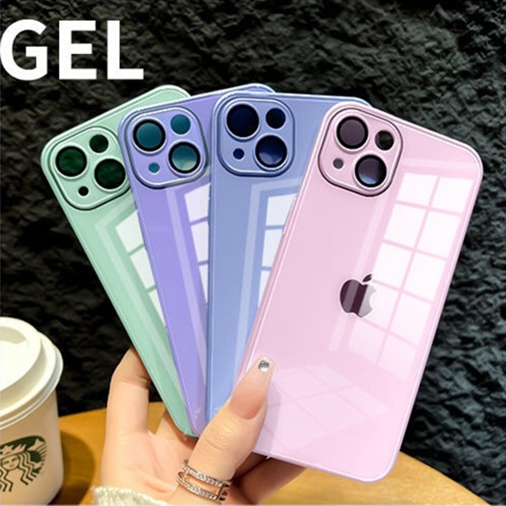 Casing Ponsel Kaca Tempered Mewah Untuk Iphone14Plus13 14 Pro MAX Casing Silikon Cair Dengan Lensa Film Shockproof Casing iPhone