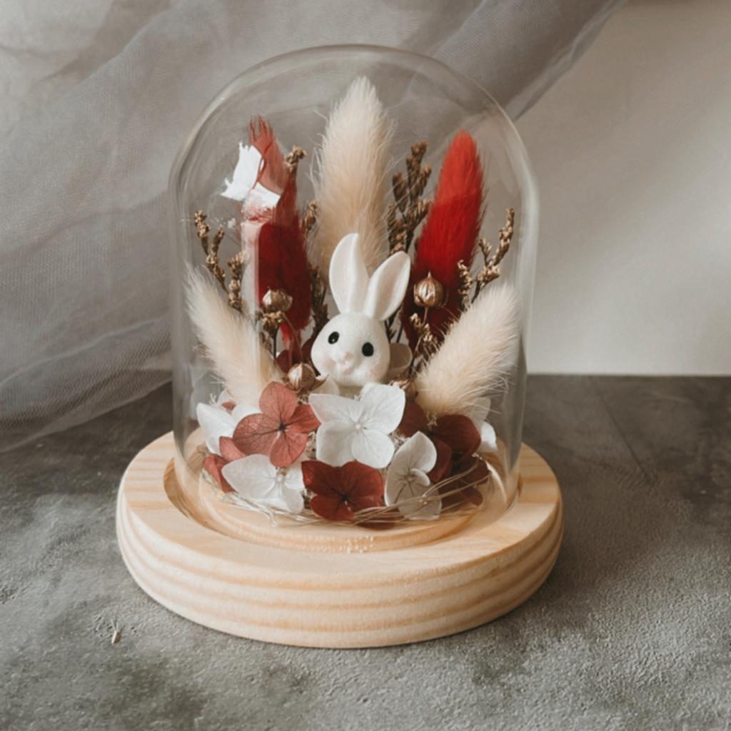 Rabbit Glass Dome | Dried Flower Glass Dome | Birthday| anniversary