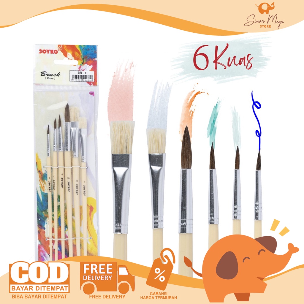 

Joyko Brush BR-1 SET Isi 6 / Kuas Lukis Cat Air / Acrylic Murah
