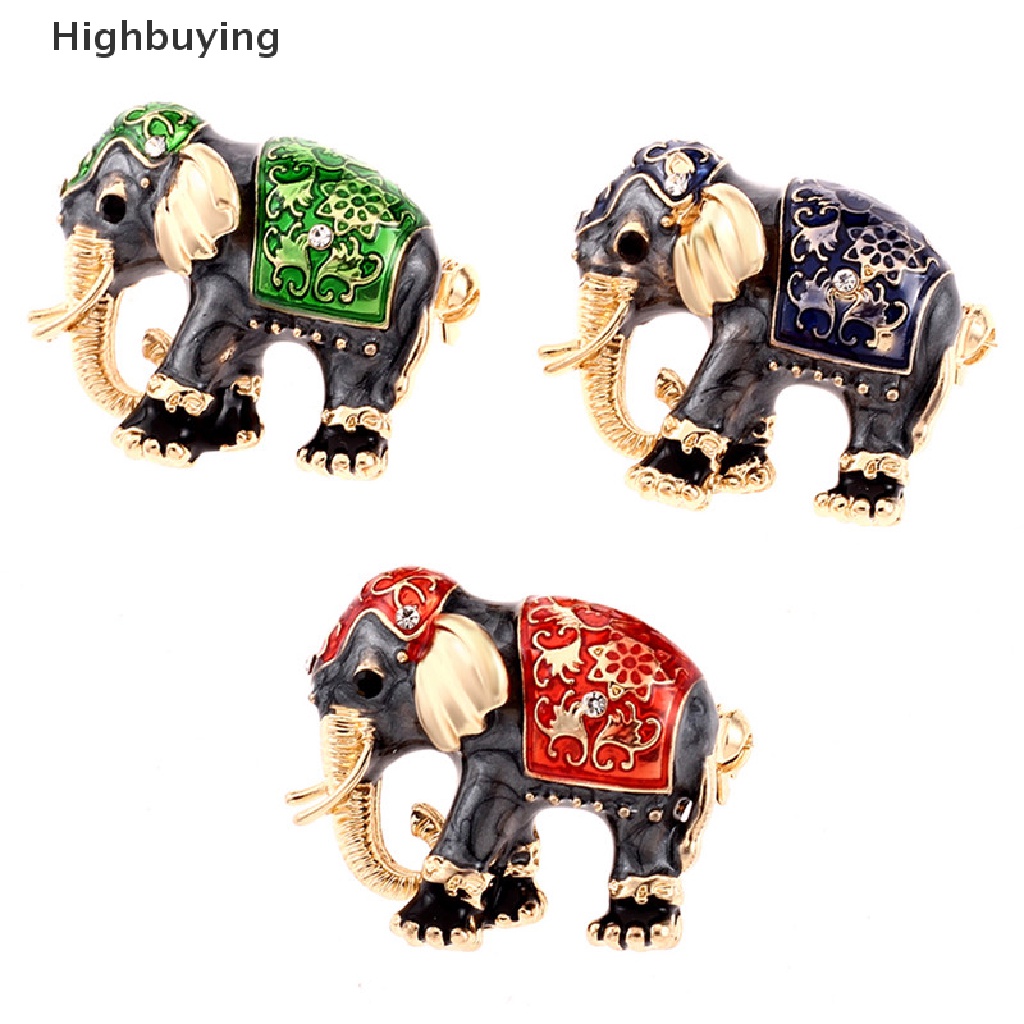 Hbid Animal Enamel Kristal Gajah Bros Pin Wanita Kostum Buket Pin Perhiasan Glory