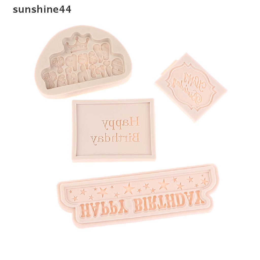 Sunshine 1Pc Cetakan Silikon Happy Birthday Bahasa Inggris DIY 3D Untuk Cetakan Coklat Es Jelly.