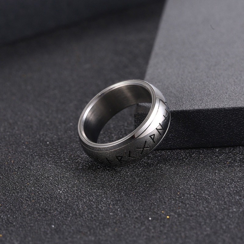 Vintage 8mm Pria Stainless Steel Nordic Viking Amulet Rune Cincin Hiphop Rock Pesta Perhiasan