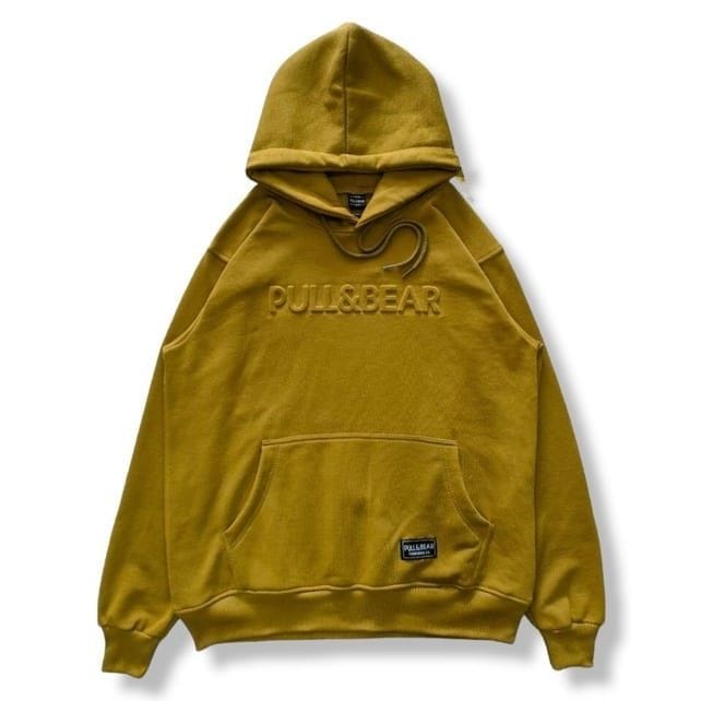 Jaket Sweater Hoodie Pull And Bear Distro Hijau Botol Logo 3D Embos Timbul Pria Wanita - Jaket Hoodie Pullbear Premium Unisex Bahan Tebal