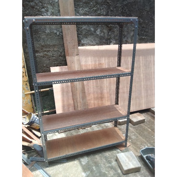 rak besi siku lubang alas triplek ukuran L30xP120xT100 susun 4