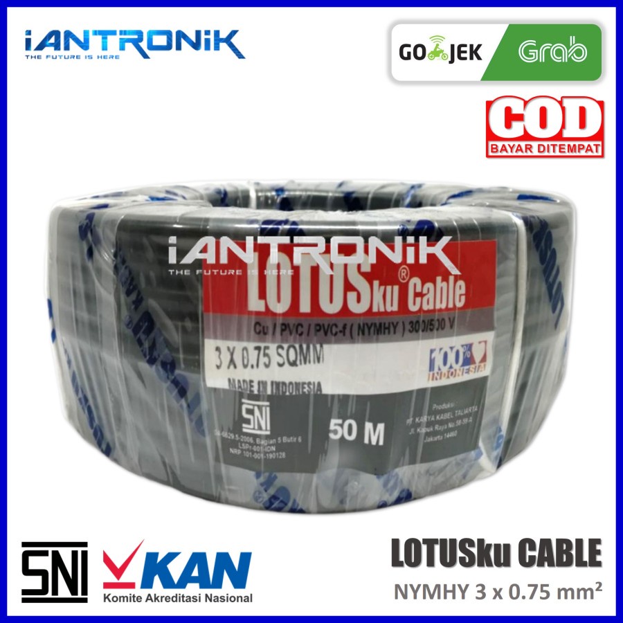 LOTUSku Kabel Serabut 3x0.75 mm 50M NYMHY Kabel Listrik Roll 50 M SNI