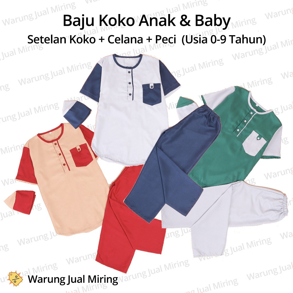 Setelan Anak Baju Koko Celana Panjang Peci Set Sarkoci Kemeja Kurta Sarung Polos Katun Laki Cowok Newborn Baby Bayi TK SD Sekolah Pesantren Madrasah Muslim Islam Warna Remaja Kokoh Balita Umur Usia 0 1 2 3 4 5 6 7 8 9 Tahun 10 11 12 18 24 Bulan Persia