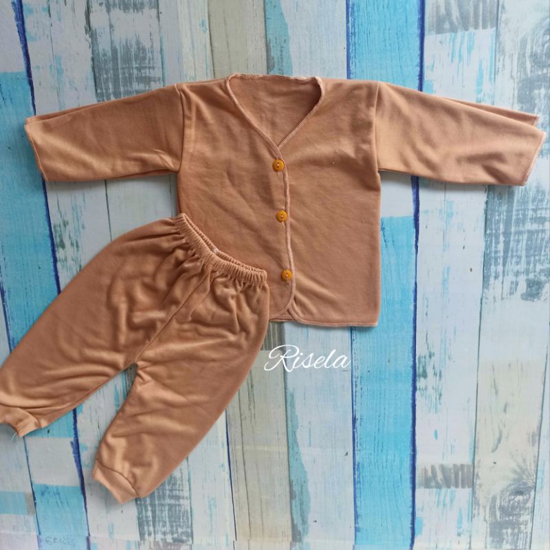 3 Setelan Baju Bayi + Celana Bayi Newborn Baru Lahir Celana Panjang bayi  Baju Lengan Panjang bayi Kaos Bayi Pakaian Bayi Polos Perlengkapan Bayi 6 Pcs Seri Warna Abu Coklat Cappucino