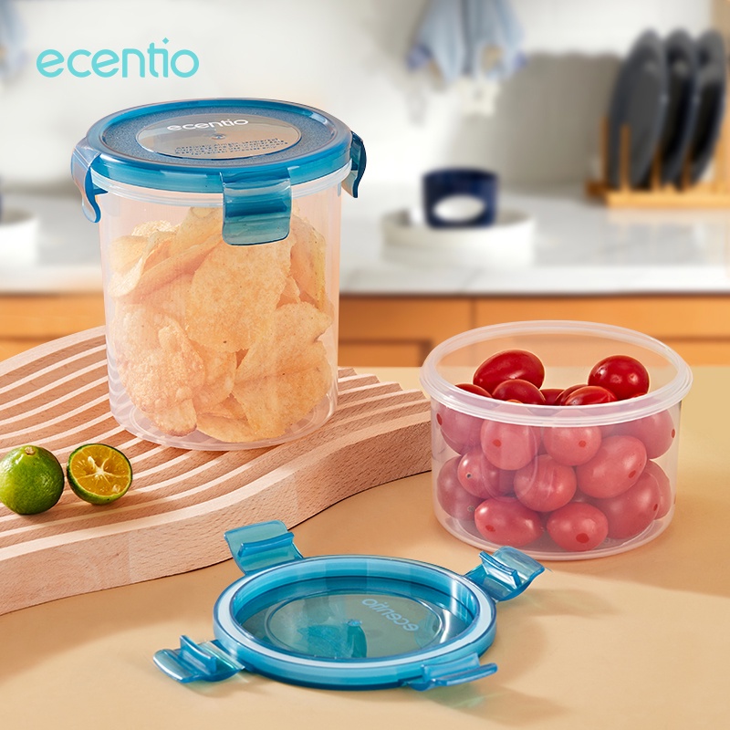 ecentio Toples Kotak Food Storage Jar Container Box Tempat Bayi Kotak Tempat Makan Bulat Penyimpanan Anti Bocor Bening PP 300ml/500ml