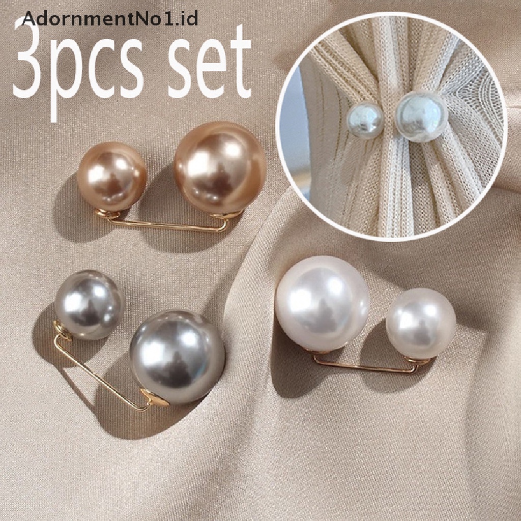 [AdornmentNo1] 3pcs Set Mutiara Bros Pin Halus Pinggang Perubahan Besar Kecil Anti Luntur Gesper Tetap Pakaian Celana Pinggang Artefak [ID]