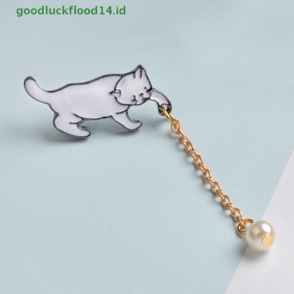 [GOOGFOUR] Enamel Lucu Mutiara Kucing Bros Pin Baju Kerah Pin Breastpin Wanita Perhiasan Hadiah [TOP]