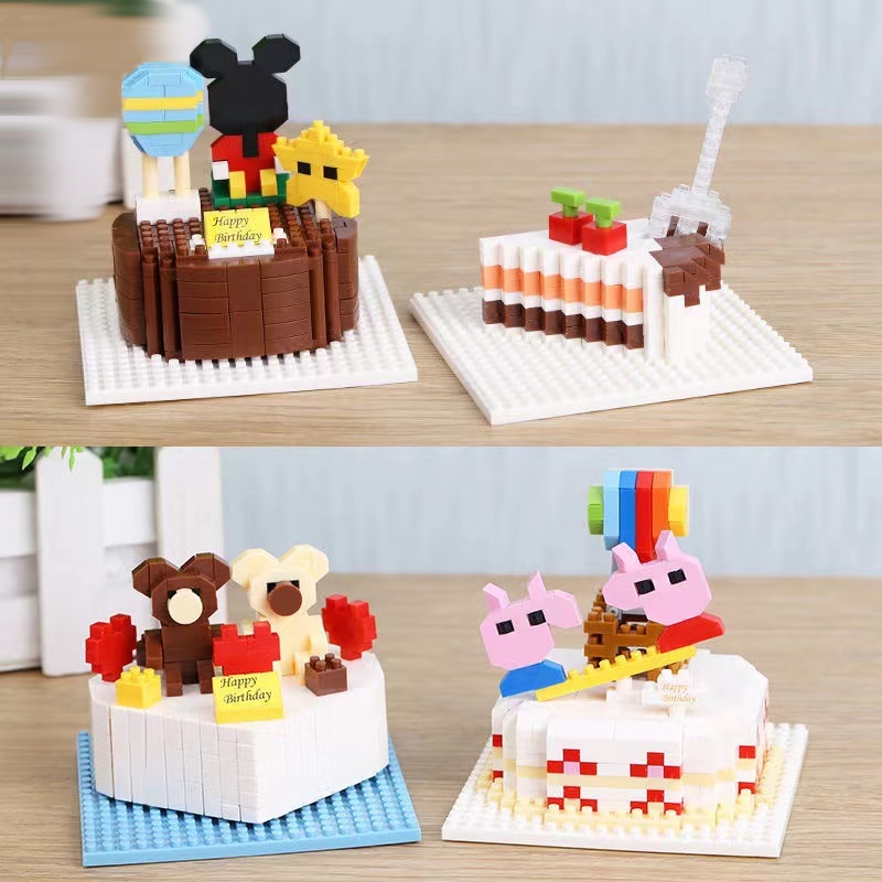 Diy Kue Ulang Tahun Blok Bangunan Care Bear Cherry Cake Pig Cake Dll Mainan Rakitan Blok Bangunan