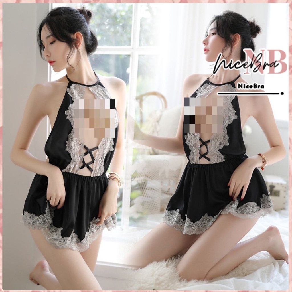 Nicebra Set Lingerie + G String Model Lace V Short Skirt Nightdress 3068