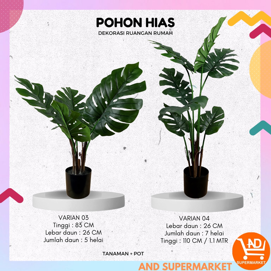 AND / COD / Tanaman Pohon Monstera Hias Plastik Dekorasi Ruangan Rumah Kantor Artificial Pohon Plastik Monstera Palsu PBP127-03 04