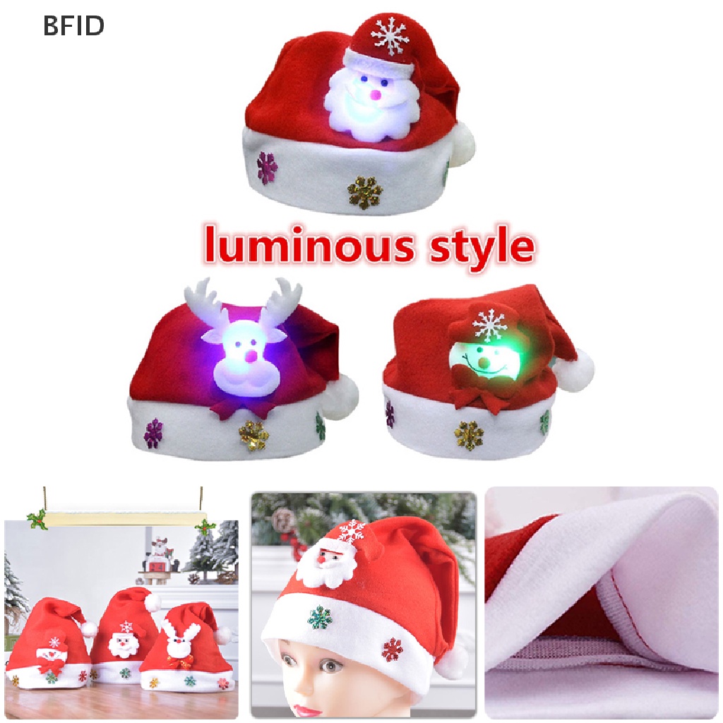 [BFID] Topi Natal Dewasa/Anak LED Menyala Santa Claus Snowman Elk Cap Xmas Decor Gift [ID]