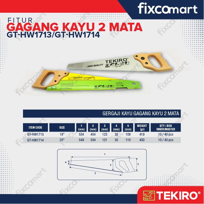 Tekiro Gergaji Kayu 2 Mata 20 Inch (Gagang Kayu) / Tekiro Gergaji Potong