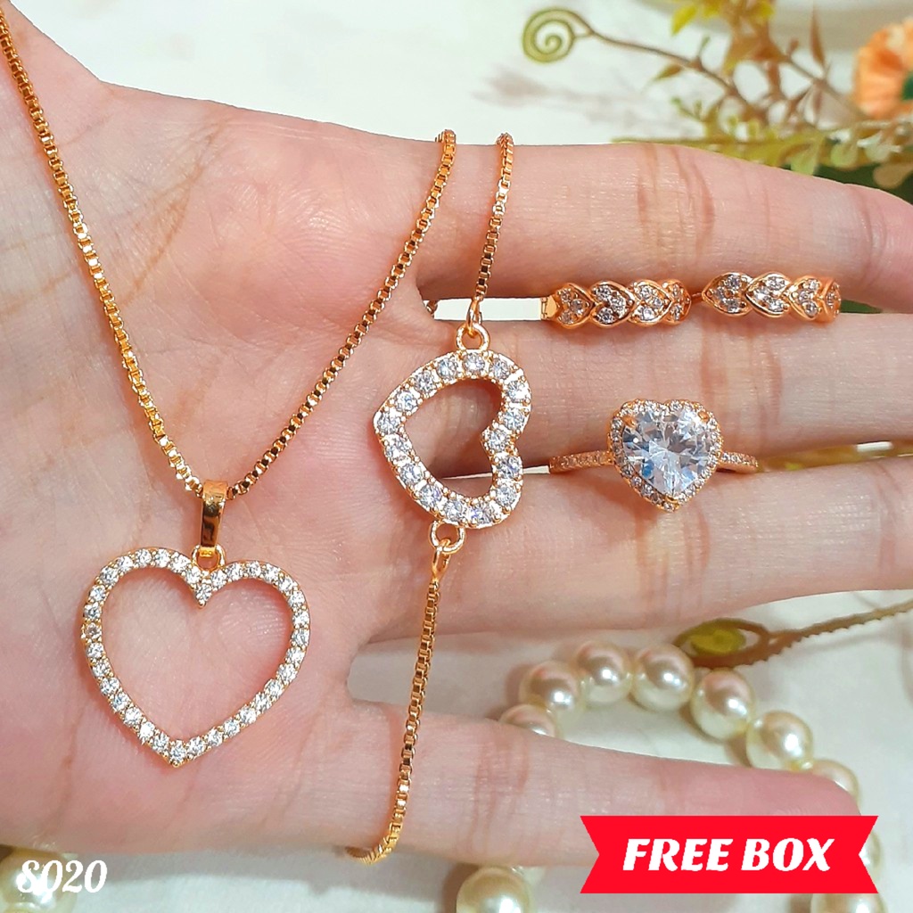 PGX Set Perhiasan Xuping Cincin Gelang Kalung Anting Lapis Emas - S020