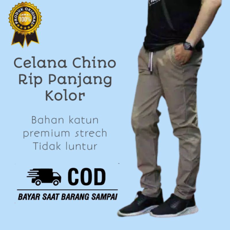 Celana Panjang Pria Chinos Pinggang Karet Bahan Tebal Katun Mellar Slimfit Premium Qwality