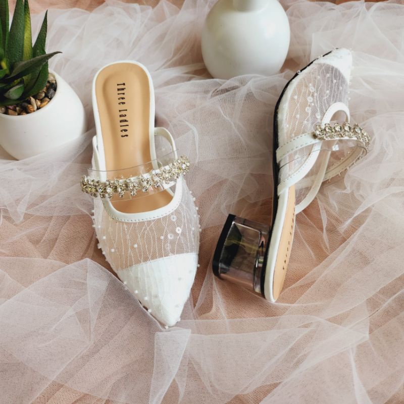 Keisya heels 4 cm Sendal wanita hak kaca brukat payet