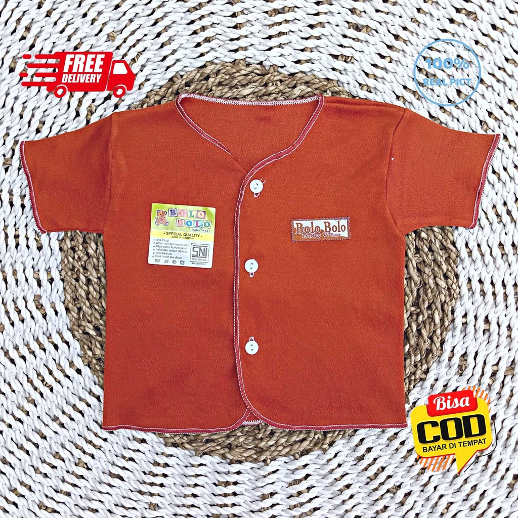 SALE 7.7 Serian Merah Bata - 3 pcs Baju Bayi Tangan Pendek Bayi Baru Lahir 0 sd 3 Bulan Brick Red Series merk SNI Bolo - Bolo