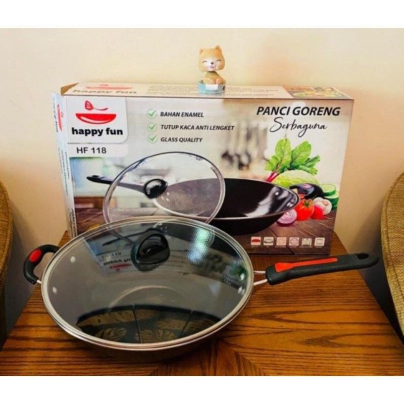 PANCI GORENG HAPPY FUN UKURAN 32CM + TUTUP KACA / WAJAN SERBAGUNA