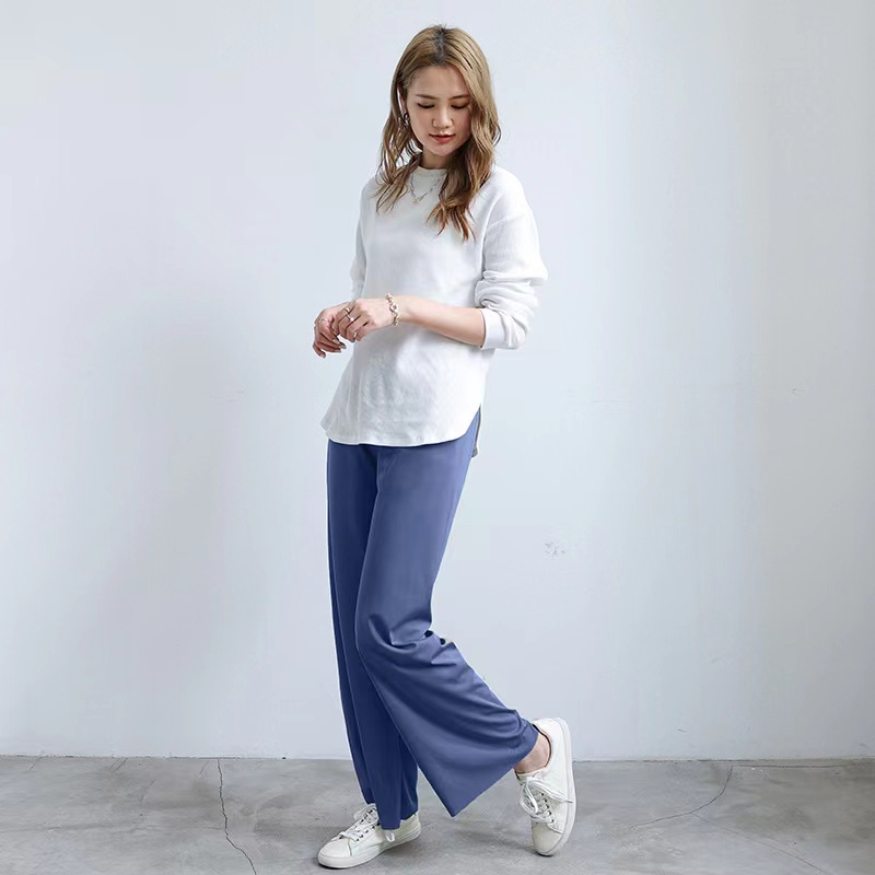 Stok bersih!Dasi Celana Wanita Kasual Longgar Sutra Es Wide Leg Long Pants