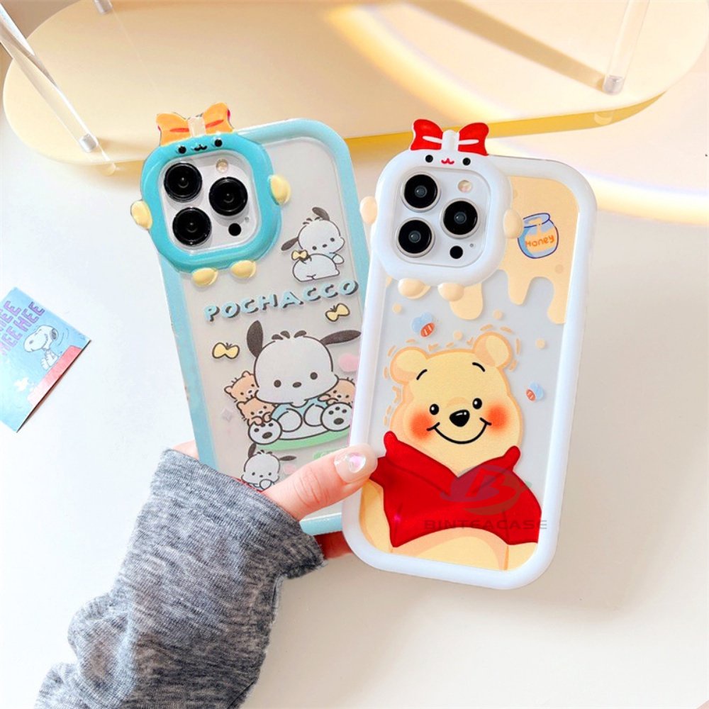 Realme 10 C55 C33 C35 C30 C31 C21Y C25Y 9i 8i C21 C12 C1 C20 C17 C15 C25 C3 5i 6i 7i 5 C2 Narzo 50A Prime Winnie Bear Anjing Lucu Monster Kecil Frame Lensa Casing Handphone Binteacase