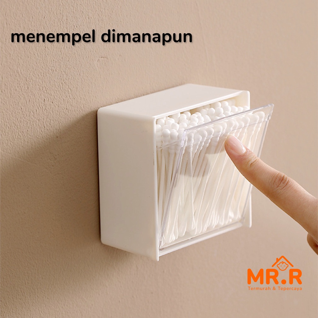 Organizer Serbaguna Mini Anti Air Tempat Cotton Bud Kotak Make Up Kosmetik Benda Kecil Kotak Penyimpanan Kapas Model Tempel Dinding Serbaguna