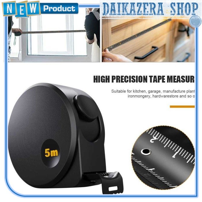 Meteran Roll High Precision Self Lock Tape Measure 19mm 5m - Hitam