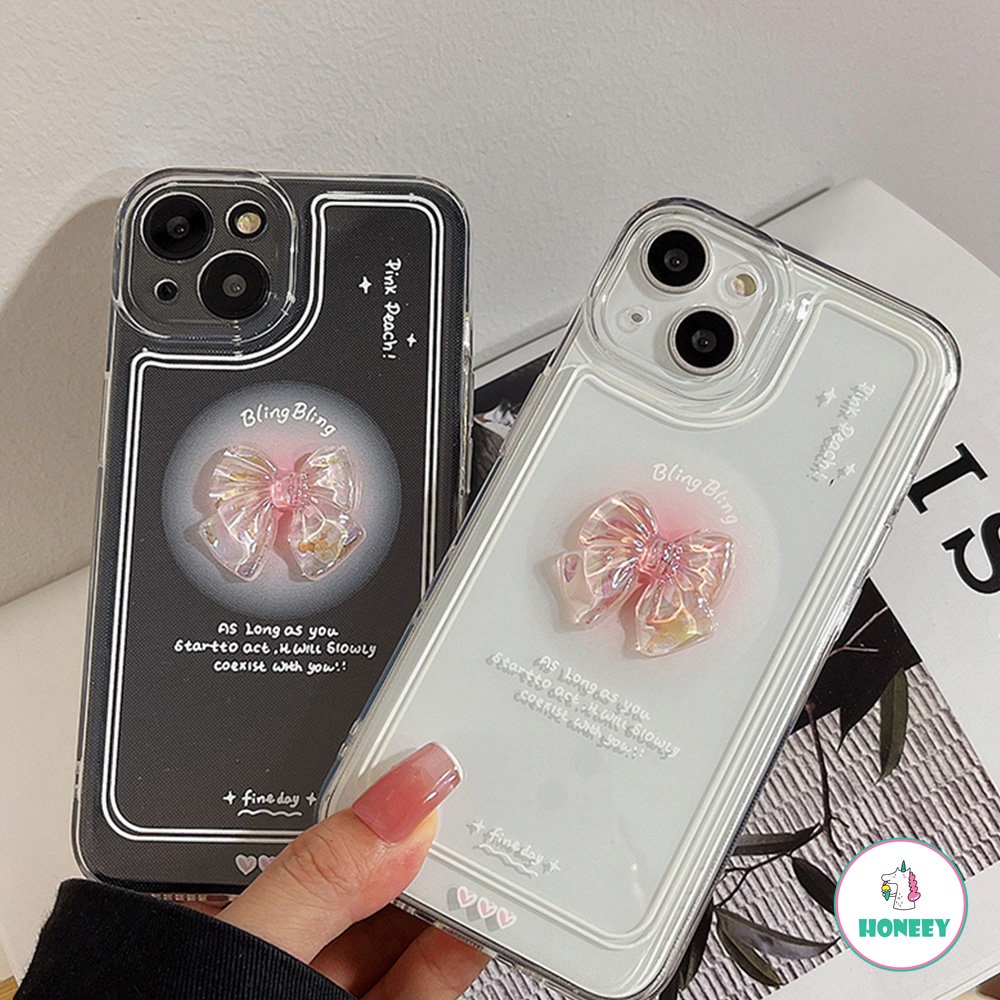 Soft Case TPU Motif Pita Pink 3D Untuk IPhone 14 13 12 11 Pro Max X XR 8 7 Plus