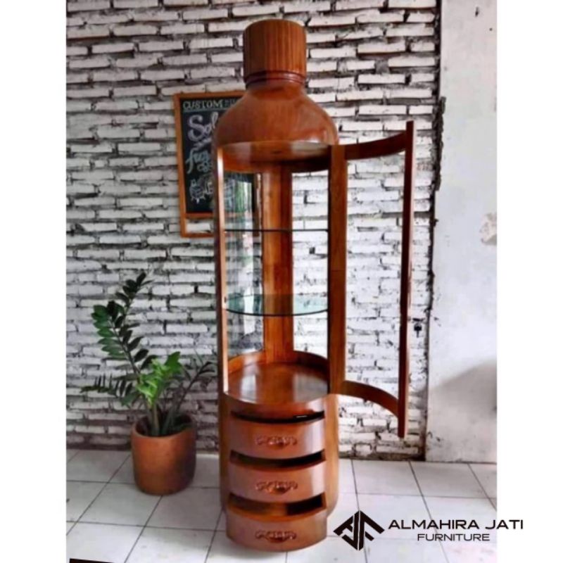 TERMURAH LEMARI BOTOL HIAS KACA KAYU JATI || LEMARI BUFFET BOTOL JATI SERBAGUNA || LEMARI BOTOL JATI