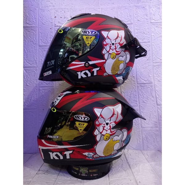 HELM KYT R10 KABUKI CAT MATT BLACK RED+KYT DJ MARU KABUKI CAT MATT COUPLE PAKET GANTENG