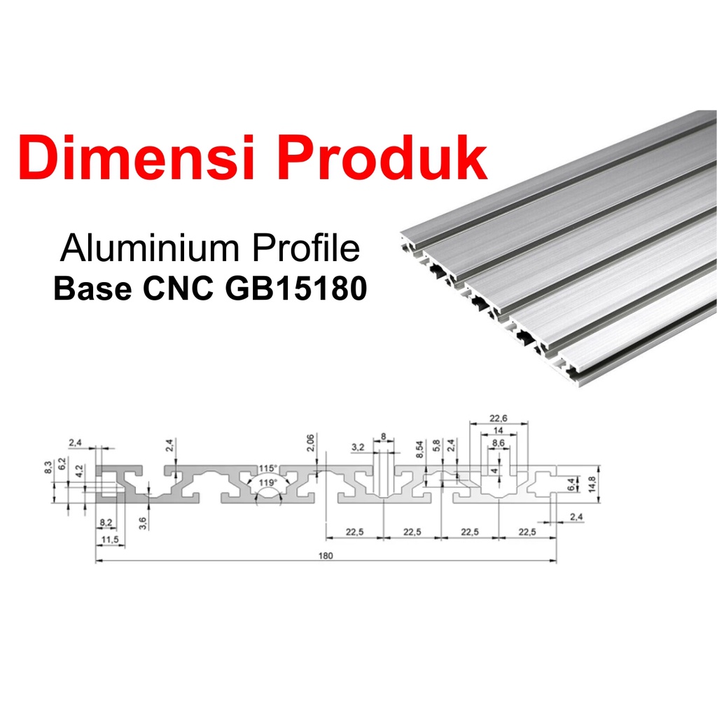 [HAEBOT] Aluminium Profile Base Plate CNC 18cm GB15180 1.5 Meter Alas Bed Alumunium Profil Frame Datar Extrusion Mini Kerangka Mekanik Series 15mm x 180mm 3D Printer